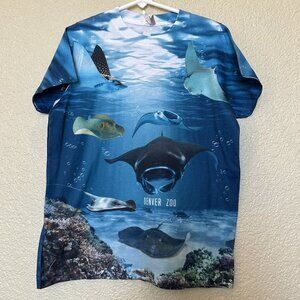 Kids T-shirt Sting Ray Manta Denver Zoo All Over Print Blue Small 5/6 Ocean